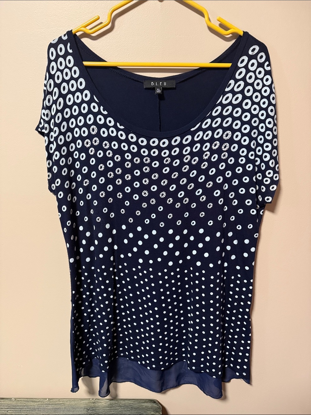 B.L.E.U. Navy Tee with White Polka Dot Ombre